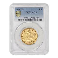 1861-S $10 Gold Liberty PCGS AU50 Obverse