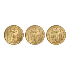 Lot of 3 France Gold 1876, 1877, & 1897 20 Francs Angel BU