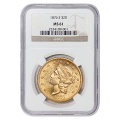 1876-S $20 Gold Liberty NGC MS61