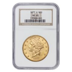 1877-S $20 Gold Liberty NGC MS60