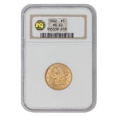 1882 $5 Gold Liberty NGC MS63 PQ