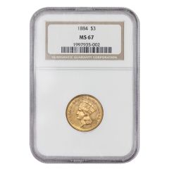 1884 $3 Gold Indian NGC MS67 Obverse