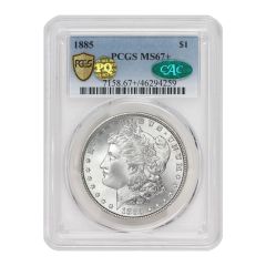 1885 $1 Silver Morgan PCGS MS67+ CAC PQ Obverse