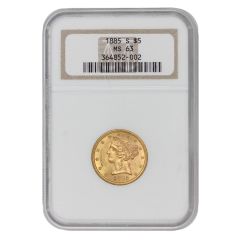 1885-S $5 Gold Liberty NGC MS63