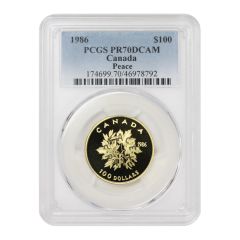 Canada 1986 $100 Gold Peace PCGS PR70DCAM Obverse

