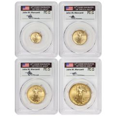 Set of 4 1987 Gold Eagles PCGS MS70 Mercanti Label