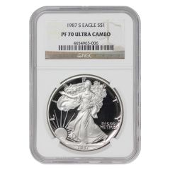 1987-S $1 Silver Eagle NGC PF70UCAM Obverse
