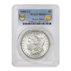 1889-CC $1 Silver Morgan PCGS MS63+ PQ Breezy Palms Obverse
