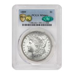 1889 $1 Silver Morgan PCGS MS66+ CAC PQ Obverse