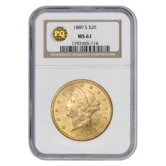 1889-S $20 Gold Liberty NGC MS61 PQ