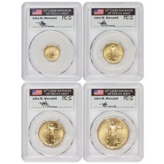 Set of 4 1991 Gold Eagles PCGS MS70 Mercanti Label