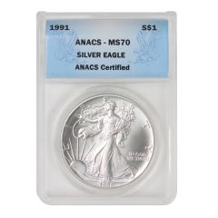 1991 $1 Silver Eagle ANACS MS70 Obverse
