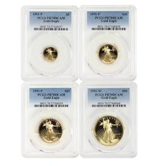 Set of 4 1991 Gold Eagles PCGS PR70DCAM Obverse