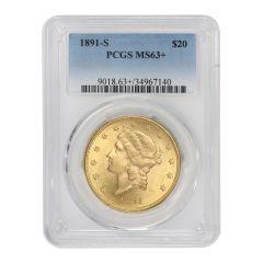1891-S $20 Gold Liberty PCGS MS63+ Obverse