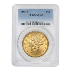 1891-S $20 Gold Liberty PCGS MS63