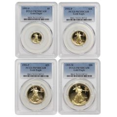 Set of 4 1992 Gold Eagles PCGS PR70DCAM Obverse