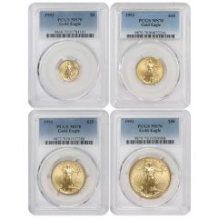 Set of 4 1993 Gold Eagles PCGS MS70