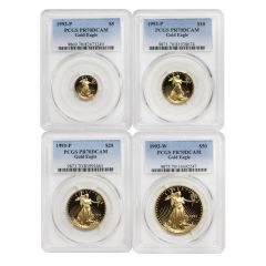 Set of 4 1993 Gold Eagles PCGS PR70DCAM Obverse