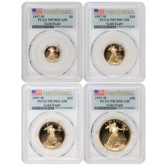 Set of 4 1997-W Gold Eagles PCGS PR70DCAM FS Flag Label