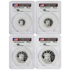 Set of 4 1997-W Platinum Eagles PCGS PR70DCAM Struck at West Point Mercanti Label