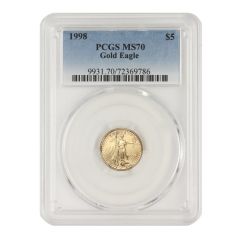 1998 $5 Gold Eagle PCGS MS70 Obverse