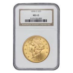 1898-S $20 Gold Liberty NGC MS63