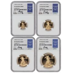 Set of 4 1998-W Gold Eagles NGC PF70UCAM Moy Label