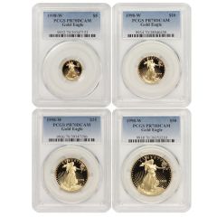 Set of 4 1998-W Gold Eagles PCGS PR70DCAM Obverse
