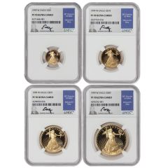 Set of 4 1999-W Gold Eagles NGC PF70UCAM Moy Label