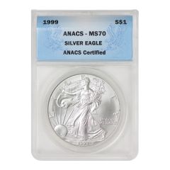 1999 $1 Silver Eagle ANACS MS70 Obverse