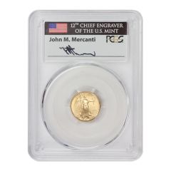1999-W $5 Gold Eagle PCGS MS70 Unfinished PR Dies Mercanti Label