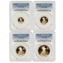 Set of 4 1999-W Gold Eagles PCGS PR70DCAM Obverse
