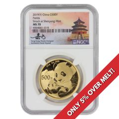 China 2019-(Y) Gold Panda 500 Yn NGC MS70 Fang Label Obverse

