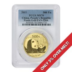 China 2011 Gold Panda 500 Yn PCGS MS70