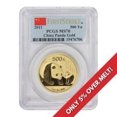 China 2011 Gold Panda 500 Yn PCGS MS70 FS Flag Label Obverse

