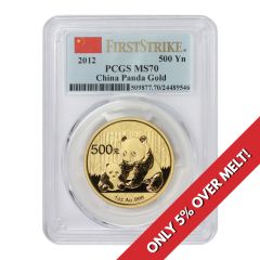 China 2012 Gold Panda 500 Yn PCGS MS70 FS Flag Label