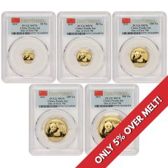 China 2015 Set of 5 Gold Panda PCGS MS70 FS Obverse
