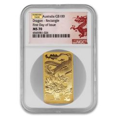 Australia Random Year 1oz Gold Dragon Bar NGC MS70 FDOI Lunar Label