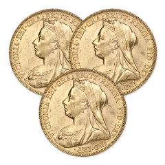 Lot of 3 British Gold Sovereign Queen Victoria Veiled Head BU Obverse