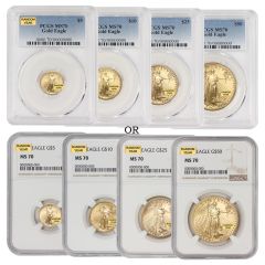 Set of 4 Gold Eagles NGC/PCGS MS70 (Random Year)