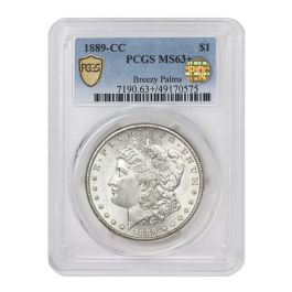 1889-CC $1 Silver Morgan PCGS MS63+ PQ Breezy Palms