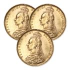 Lot of 3 British Gold Sovereign Queen Victoria Jubilee Head BU Obverse